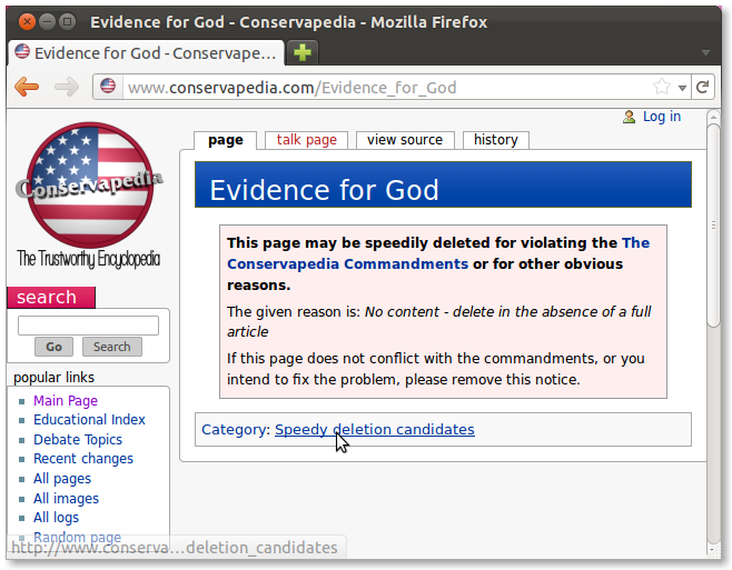 The article 'Evidence for God' on Conservapedia The article 'Evidence for God' on Conservapedia